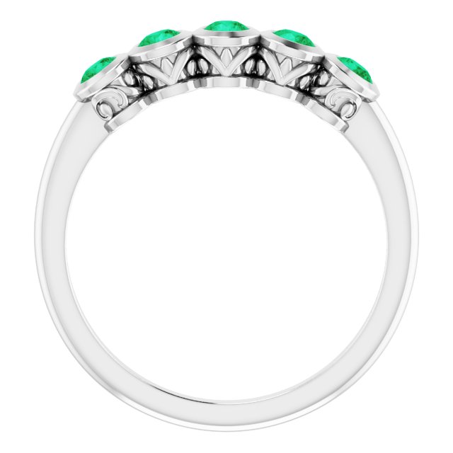 14K White Natural Emerald Ring
